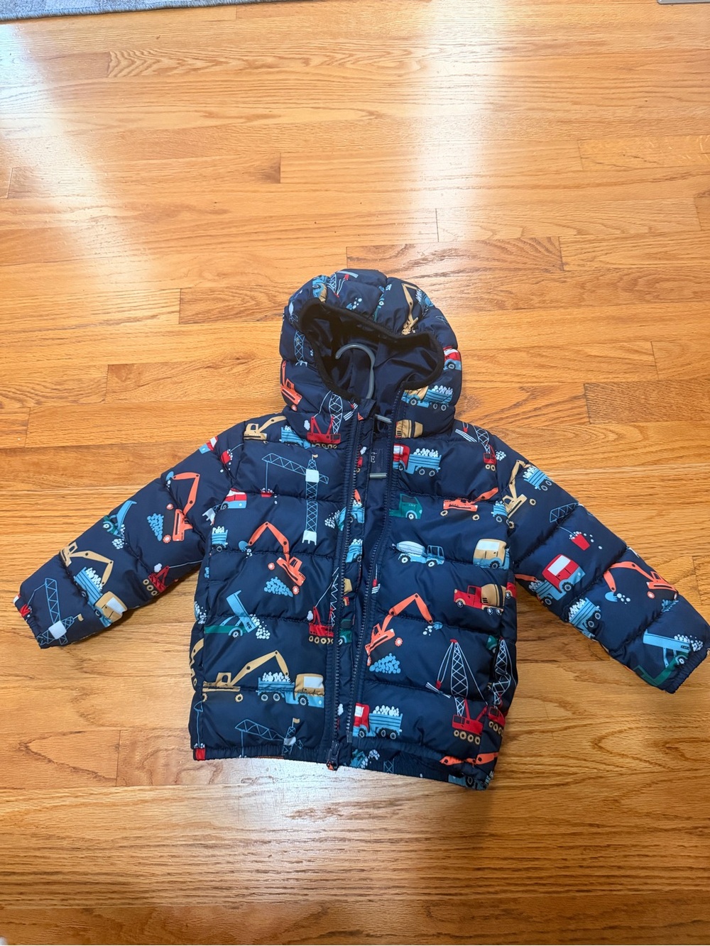 The Children's Place Navy Puffer Jacket with Colorful Construction Print